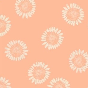 Western boho circle palm fronds in peach fuzz for preppy wallpaper