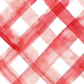 42" Red and white watercolor plaid - diagonal
