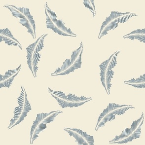 Western large tossed fern/feather in dusty blue for preppy wallpaper