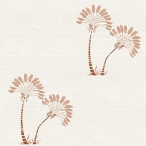 Hand drawn quirky palm tree wallpaper in dusty pink and caramel brown. 