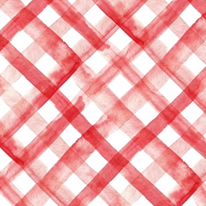 21" Red and white watercolor plaid - diagonal