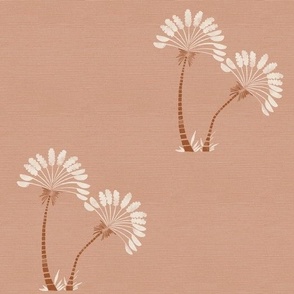 Hand drawn quirky palm tree wallpaper in dusty pink and caramel brown. 