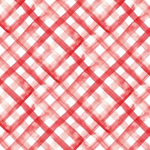 12" Red and white watercolor plaid - diagonal