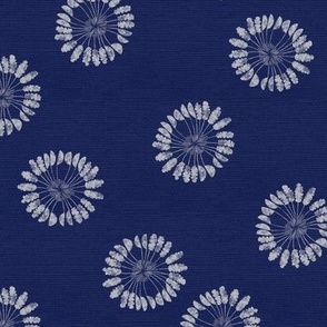 Western boho palm frond circles  in navy denim and white for wallpaper and clothing