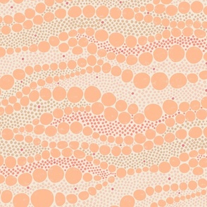 Abstract large and small flowing block print dots in peach fuzz with pops of pink