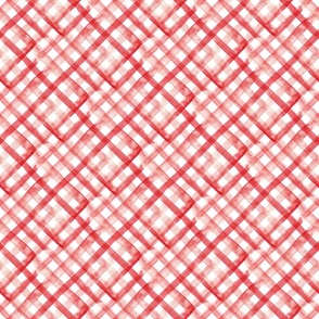 6" Red and white watercolor plaid - diagonal