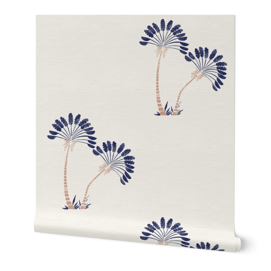 Hand drawn quirky palm tree in navy blue and white for a boys nursery