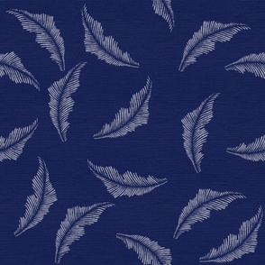 Western large tossed feather in navy denim and white for wallpaper and clothing