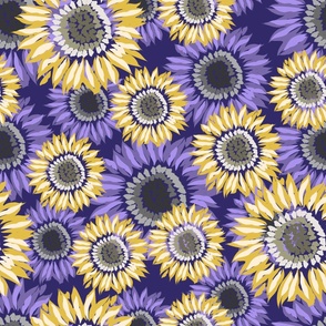 Violet and yellow watercolor sunflowers