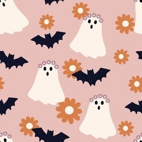 Hippie Ghosts and Bats on Peach