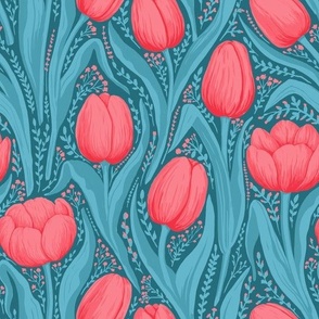 Tulips in blue and red