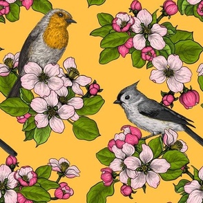 Birds and Blossoms on yellow