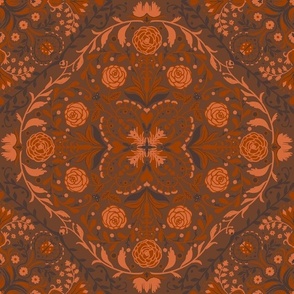 Floral tiles in orange and cinnamon brown