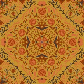 Floral tiles in orange and mustard