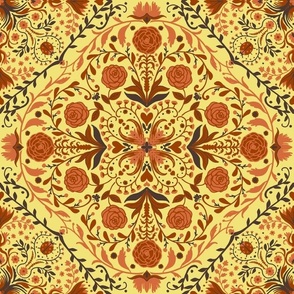 Floral tiles in orange and buttercup yellow