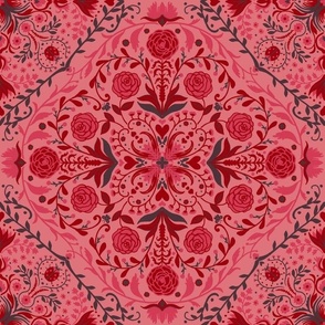 Floral tiles in red and watermelon pink
