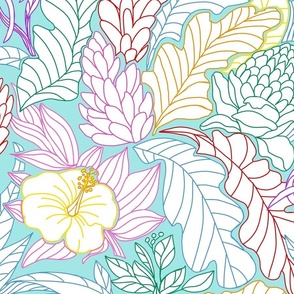 textile-linear exotic Floral-Final on teal-master