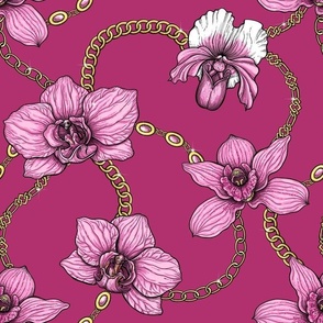 Orchids and chains, pink and gold