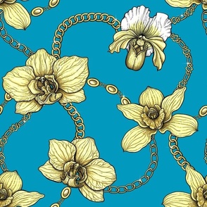 Orchids and chains, yellow and blue