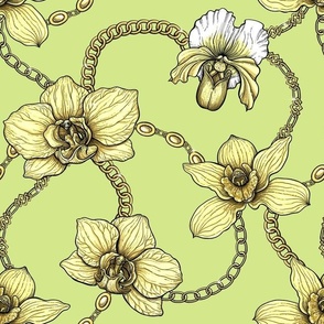 Orchids and chains, yellow and light green