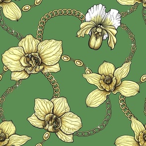 Orchids and chains, yellow and kelly green