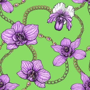 Orchids and chains, violet and green