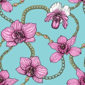 Orchids and chains, pink and blue