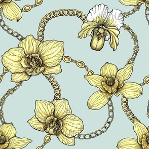 Orchids and chains, yellow and light blue
