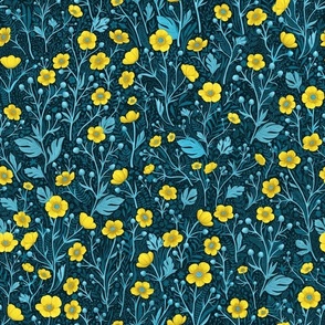 Buttercups, yellow and blue