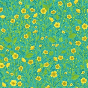 Buttercups on turquoise