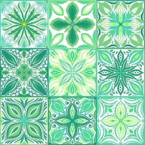 Ornate tiles in green and white