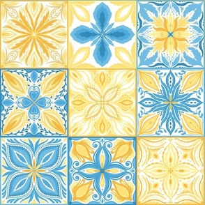 Ornate tiles in blue and yellow