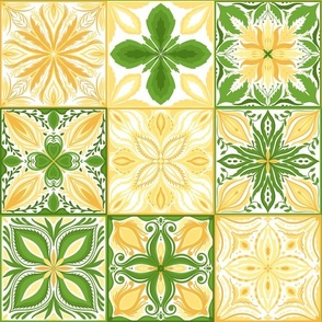 Ornate tiles in reen and yellow