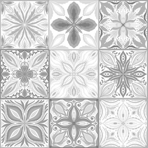 Ornate tiles, monochrome gray