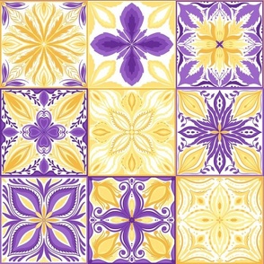 Ornate tiles in  yellow and bue-magenta