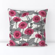 Pink Zinnias in gray and white