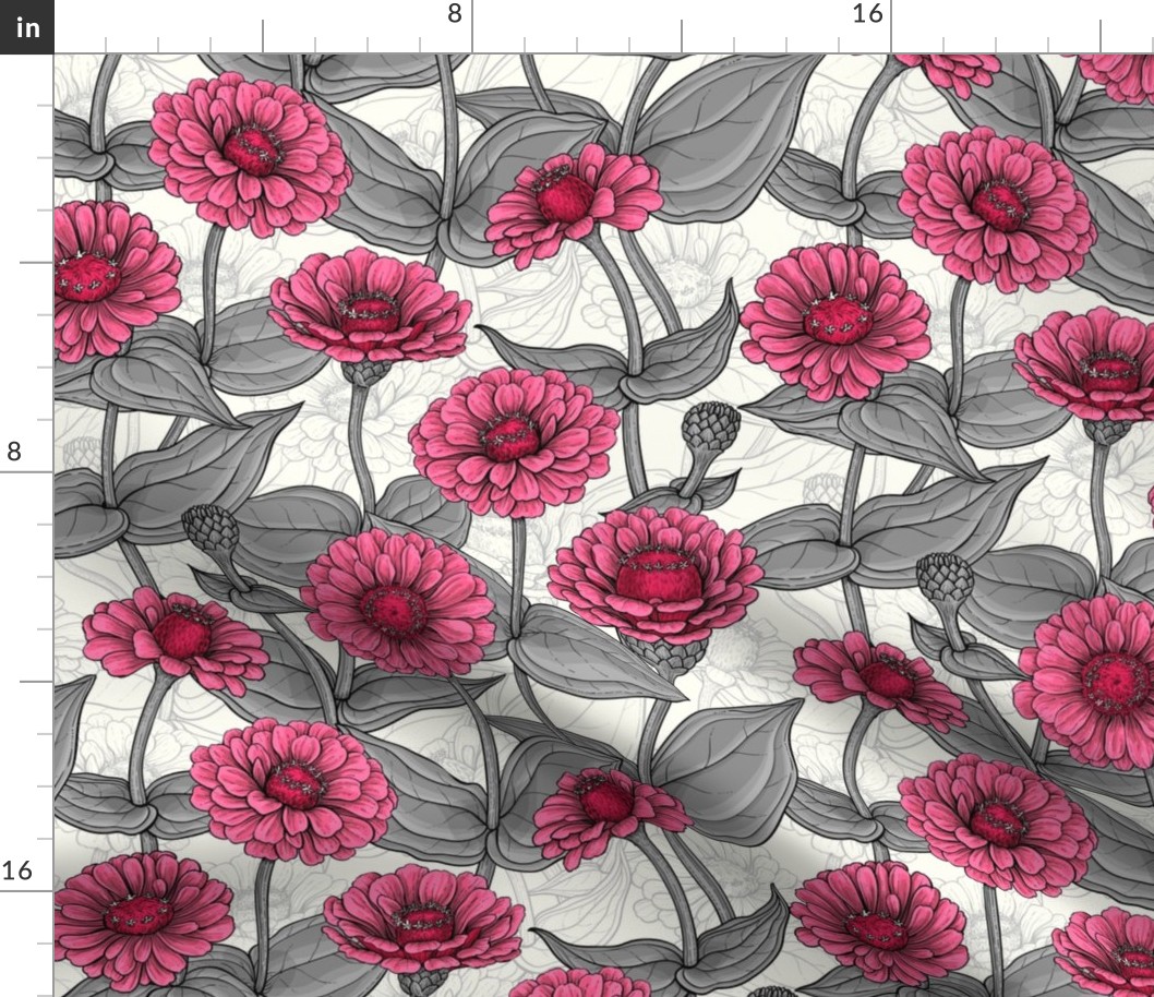 Pink Zinnias in gray and white