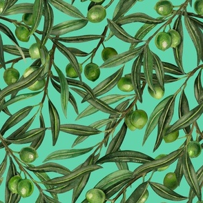 Olive branches on jade green