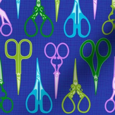 M - Sewing scissors – Blue Purple & Green – Vintage craft room needlework embroidery and dressmaking sheers