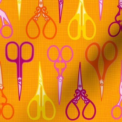 M - Sewing scissors – Pink Orange & Yellow – Vintage craft room needlework embroidery and dressmaking sheers