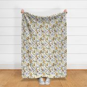 14" a colorful summer wildflower meadow  - nostalgic Wildflowers, Yellow Butterflies and Herbs home decor on white double layer,   Baby Girl and nursery fabric perfect for kidsroom wallpaper, kids room, kids decor, - double layer