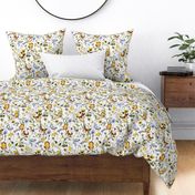 14" a colorful summer wildflower meadow  - nostalgic Wildflowers, Yellow Butterflies and Herbs home decor on white double layer,   Baby Girl and nursery fabric perfect for kidsroom wallpaper, kids room, kids decor, - double layer