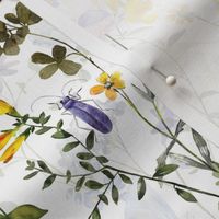 10" a colorful summer wildflower meadow  - nostalgic Wildflowers, Blue Butterflies and Herbs home decor on white double layer,   Baby Girl and nursery fabric perfect for kidsroom wallpaper, kids room, kids decor - double layer 