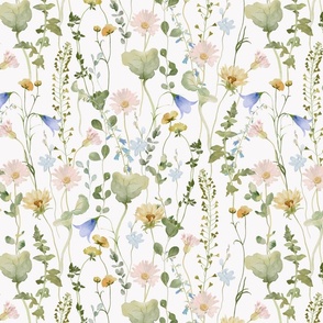 14" a colorful pink and blue bellflowers summer wildflower meadow  - nostalgic bellflowers Wildflowers, blue Butterflies and Herbs home decor on white double layer,   Baby Girl and nursery fabric perfect for kidsroom wallpaper, kids room, kids decor