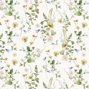 14" a colorful pink and blue bellflowers summer wildflower meadow  - nostalgic bellflowers Wildflowers, blue Butterflies and Herbs bouquets home decor on white double layer,   Baby Girl and nursery fabric perfect for kidsroom wallpaper, kids room, kids de