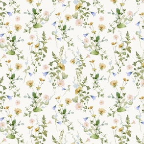 10" a colorful pink and blue bellflowers summer wildflower meadow  - nostalgic bellflowers Wildflowers, blue Butterflies and Herbs bouquets home decor on white double layer,   Baby Girl and nursery fabric perfect for kidsroom wallpaper, kids room, kids de