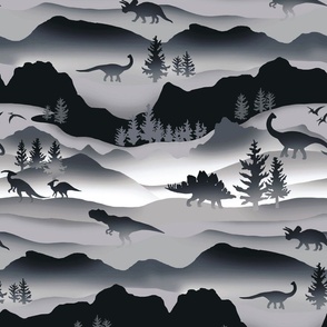 Whimsical Dino Wilderness - Monochrome