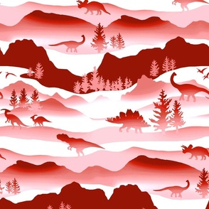 Whimsical Dino Wilderness - Red, Pink