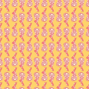 Floral Spring Bunnies in Coral and Yellow - Medium Scale