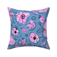 large-Anemone lines - black and pink on Blue Grey